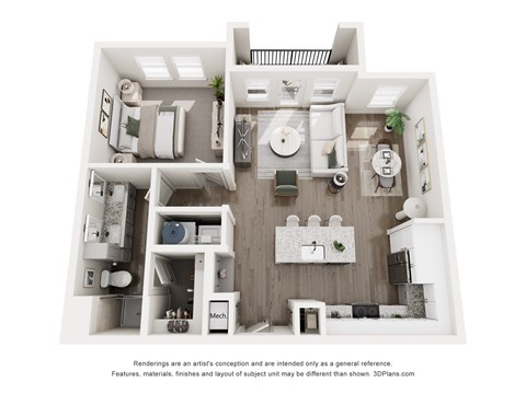 Floor plan for 1 bed, 1 bath, 796 sqft